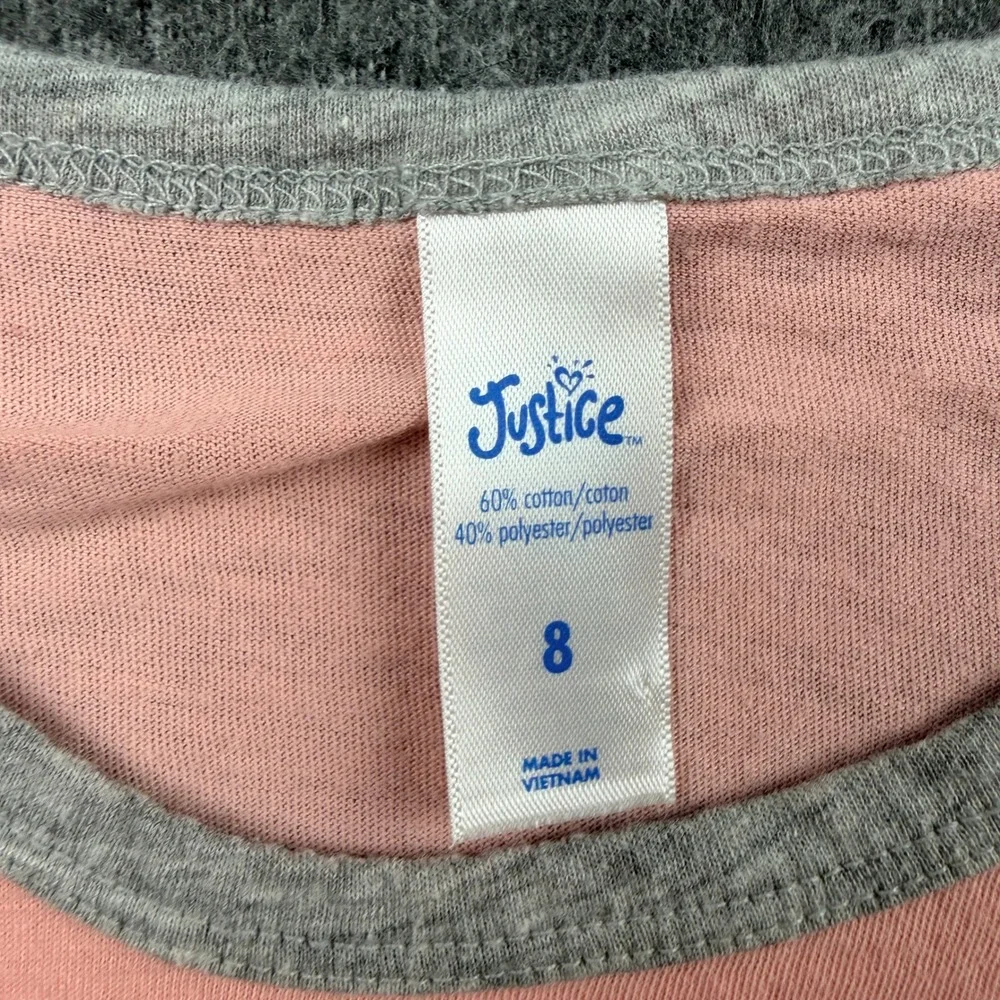 Justice Girls Size 8 Pink Flip Sequin Short Sleeve Ringer Tee‎ Shirt
